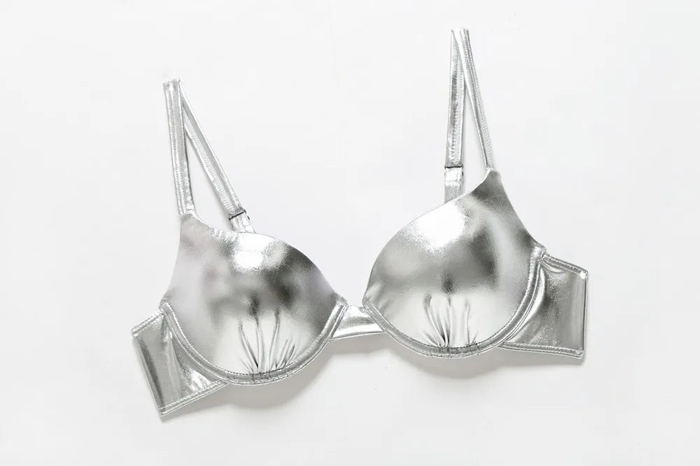Sexy Metallic Brazilian Bikini Push Up Silver Golden