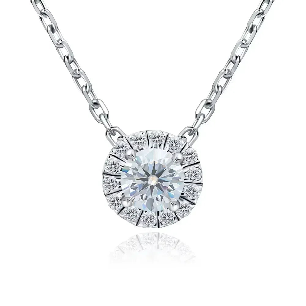 Moissanite Necklace 0.5ct/1ct D Color Round Cut Pendant 18K White Gold Plated