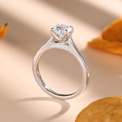 1CT Moissanite Engagement Ring S925 Sterling Silver White Gold Plated