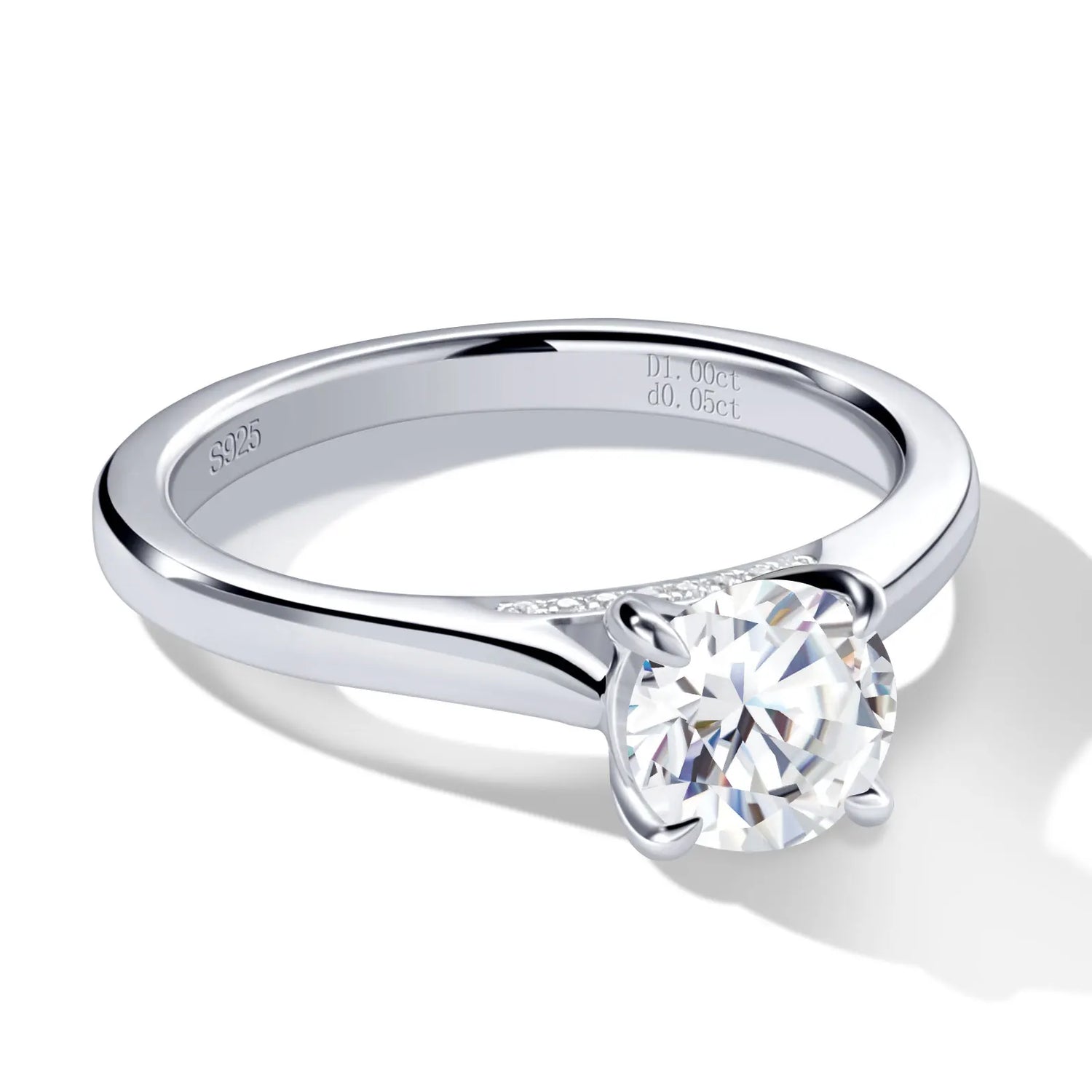 1CT Moissanite Engagement Ring S925 Sterling Silver White Gold Plated