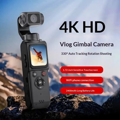 4K Pocket Gimbal Camera Handheld Stabilized r 75MP 330° Auto-Tracking