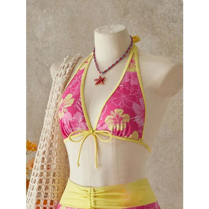 Elegant Floral Color Block Swimsuit Women 2026 Bikini Three-Piece