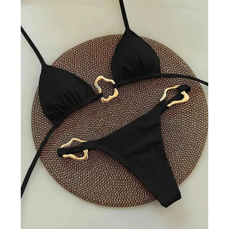 Sexy Bikinis Set Women Swimsuit Metal Buckle
