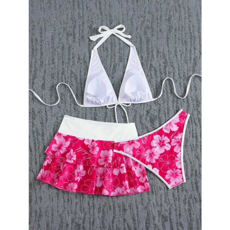 Elegant Floral Color Block Swimsuit Women 2026 Bikini Three-Piece