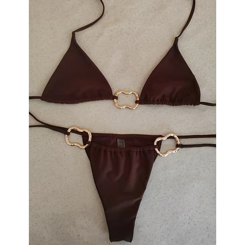 Sexy Bikinis Set Women Swimsuit Metal Buckle