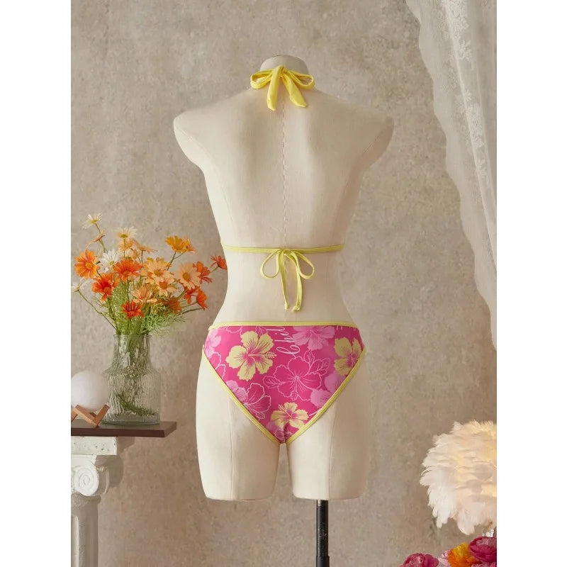 Elegant Floral Color Block Swimsuit Women 2026 Bikini Three-Piece