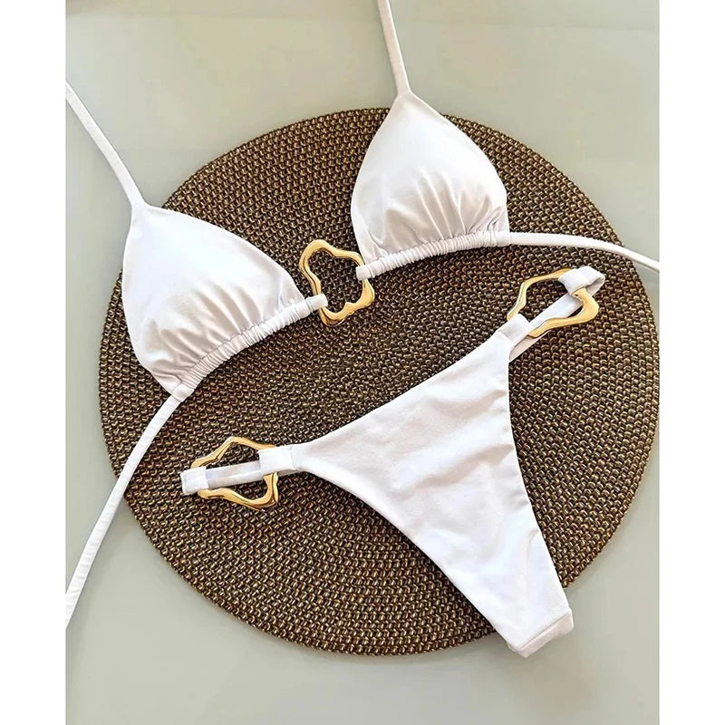 Sexy Bikinis Set Women Swimsuit Metal Buckle