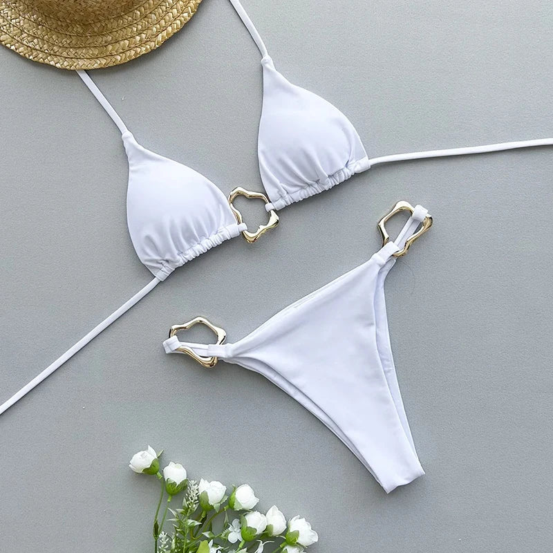 Sexy Bikinis Set Women Swimsuit Metal Buckle