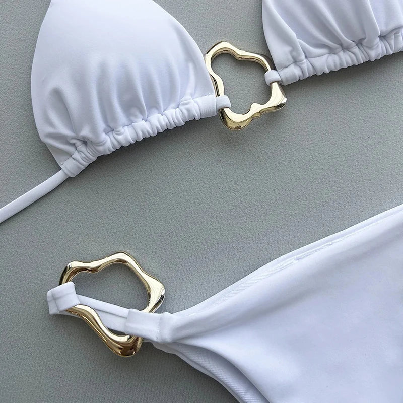 Sexy Bikinis Set Women Swimsuit Metal Buckle