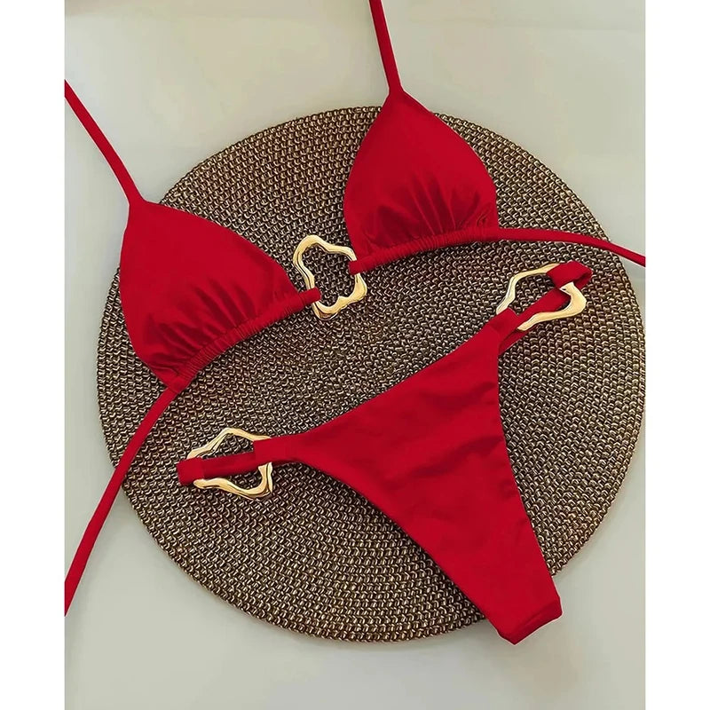 Sexy Bikinis Set Women Swimsuit Metal Buckle