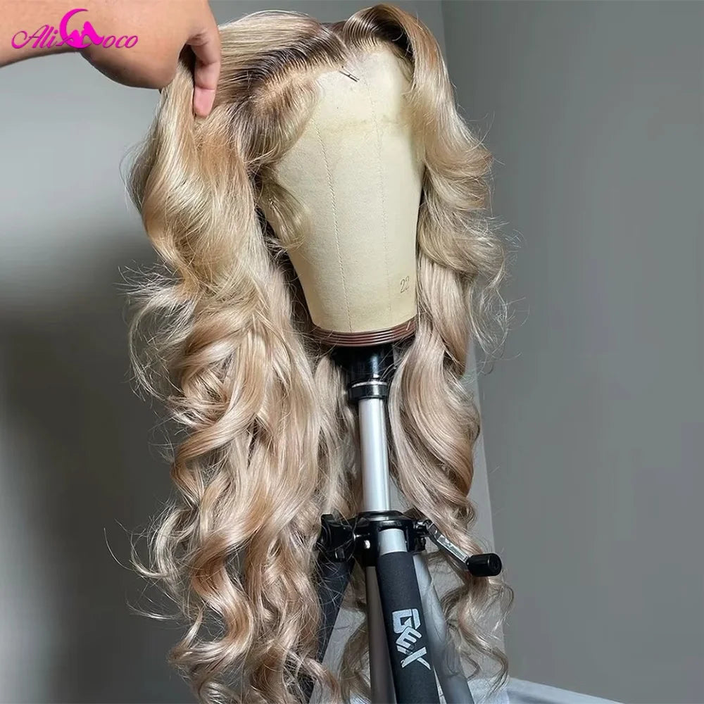 180 Density Brown Roots Ash Blonde Body Wave Lace Frontal