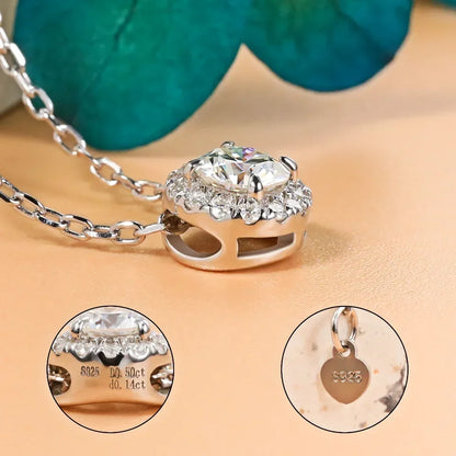 Moissanite Necklace 0.5ct/1ct D Color Round Cut Pendant 18K White Gold Plated